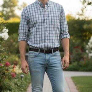 J.Crew Men's Blue and White Checkered Shirt